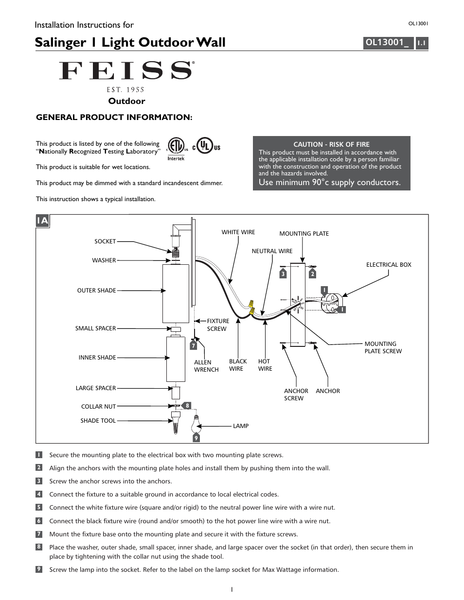 Feiss OL13001 User Manual | 4 pages