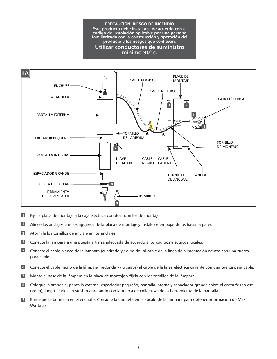 Utilizar conductores de suministro mínimo 90° c | Feiss OL13001 User Manual | Page 3 / 4