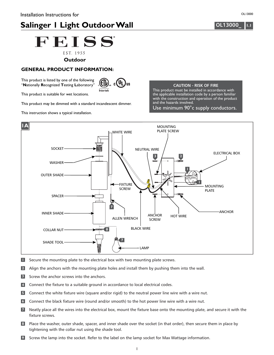 Feiss OL13000 User Manual | 4 pages