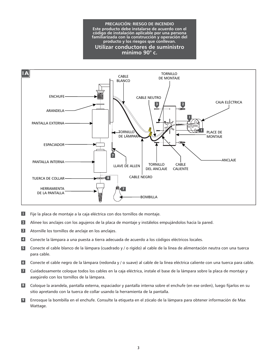 Utilizar conductores de suministro mínimo 90° c | Feiss OL13000 User Manual | Page 3 / 4