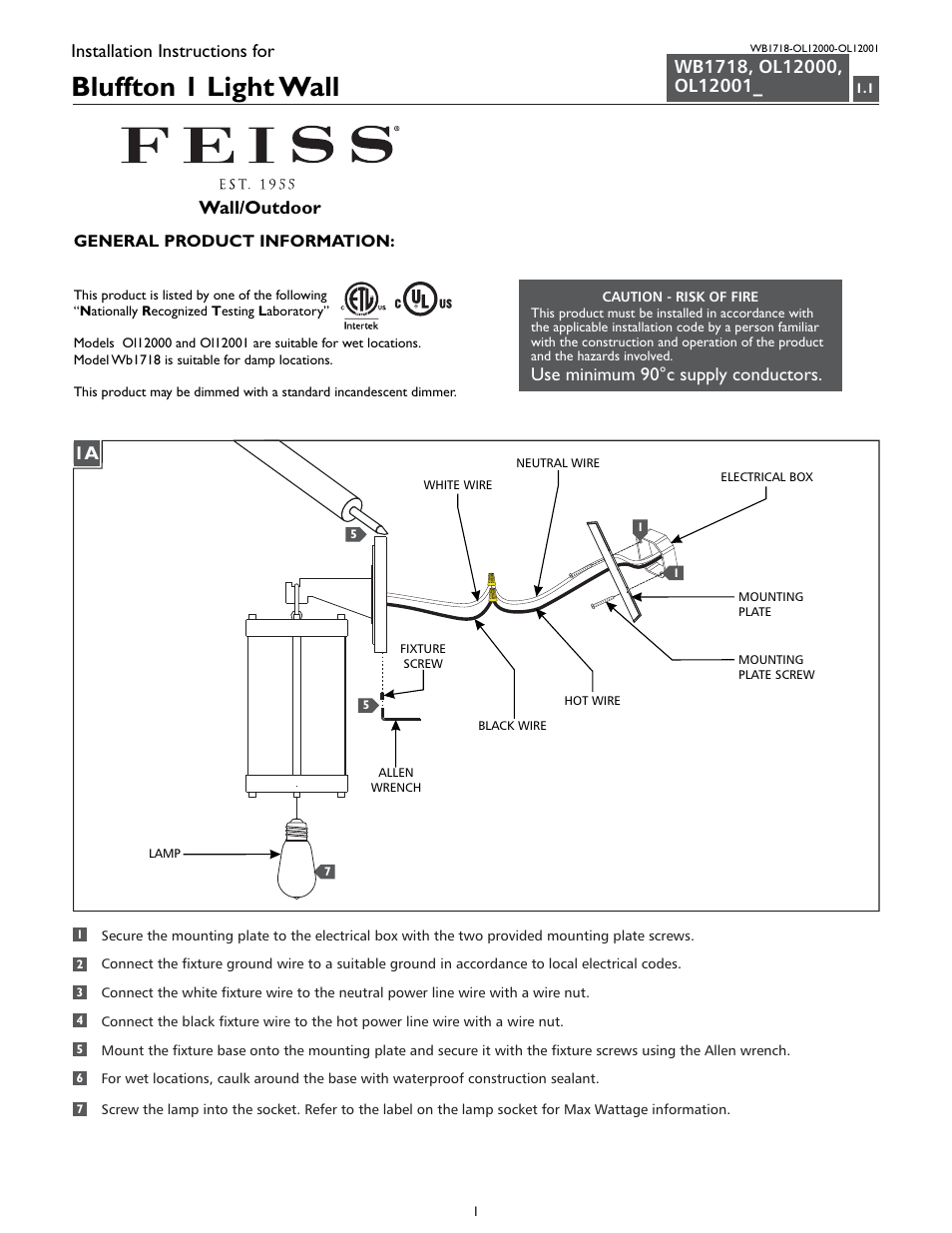 Feiss OL12001 User Manual | 4 pages