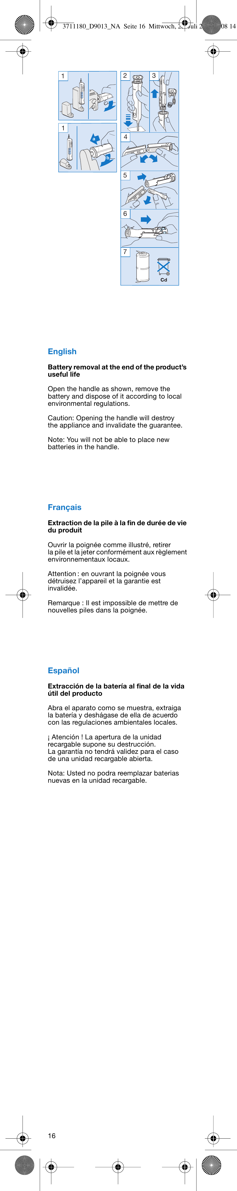 English, Français, Español | Braun D9521 User Manual | Page 16 / 16