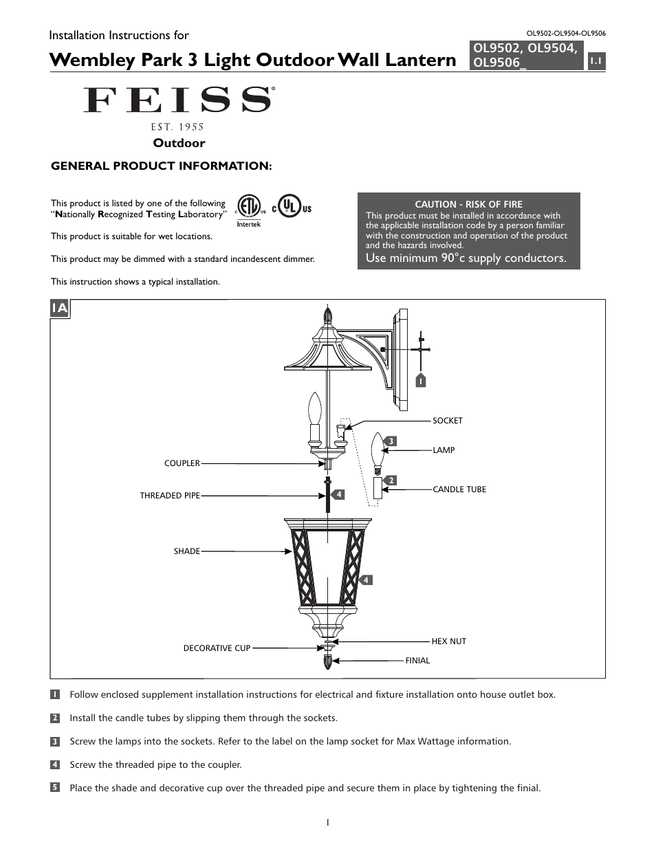 Feiss OL9506 User Manual | 4 pages