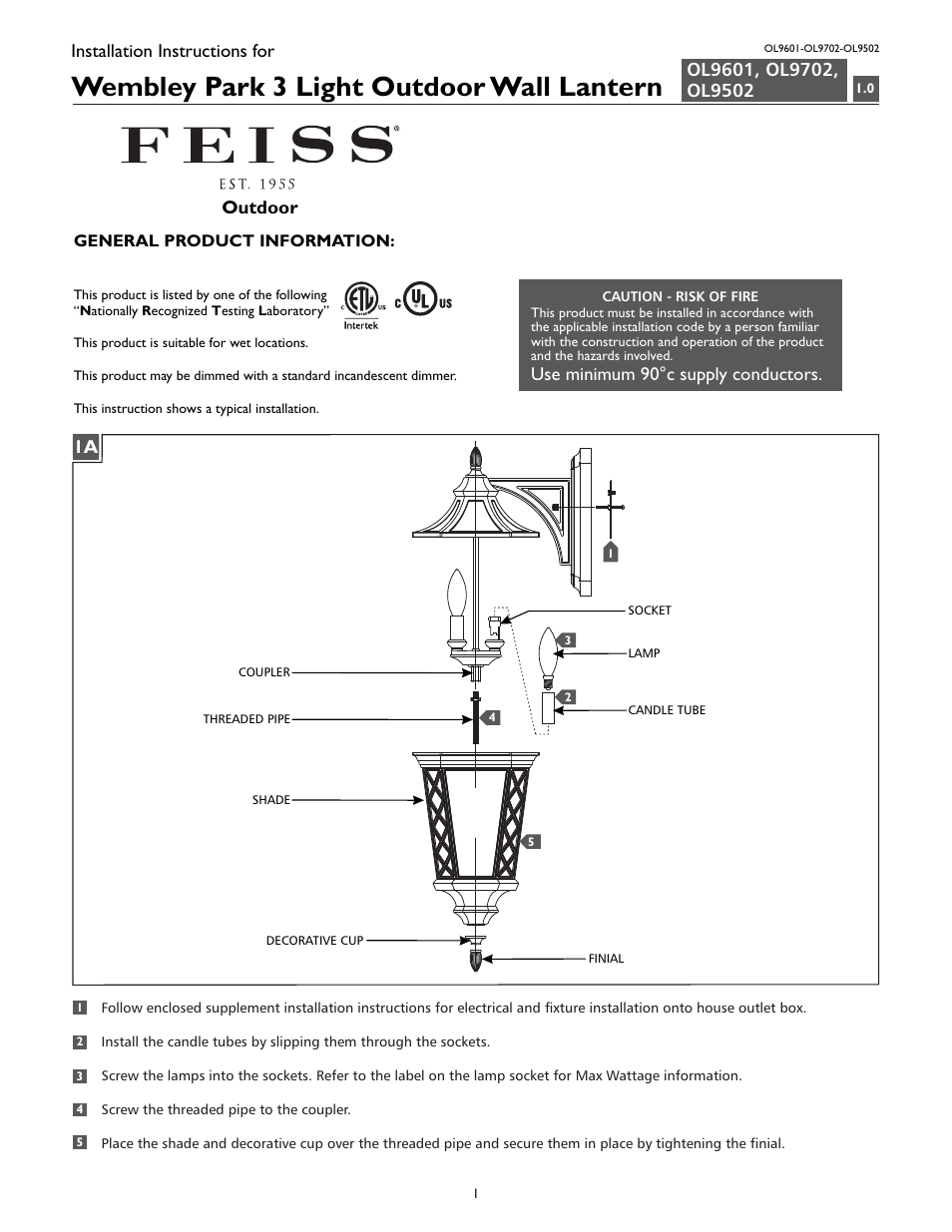 Feiss OL9502 User Manual | 4 pages