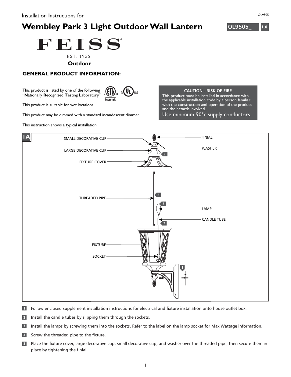 Feiss OL9505 User Manual | 4 pages