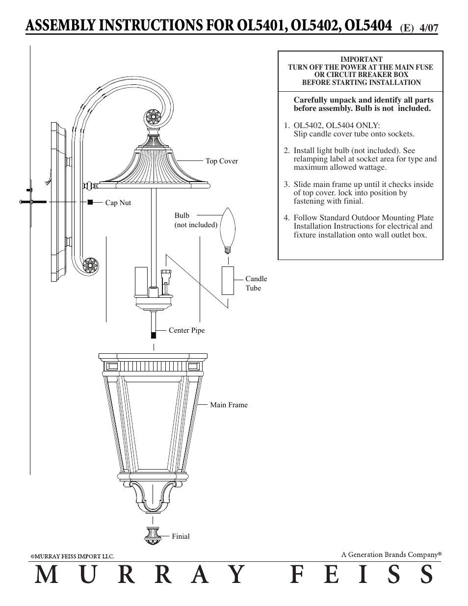 Feiss OL5404 User Manual | 1 page