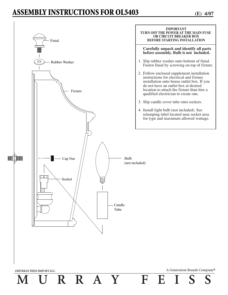 Feiss OL5403 User Manual | 1 page