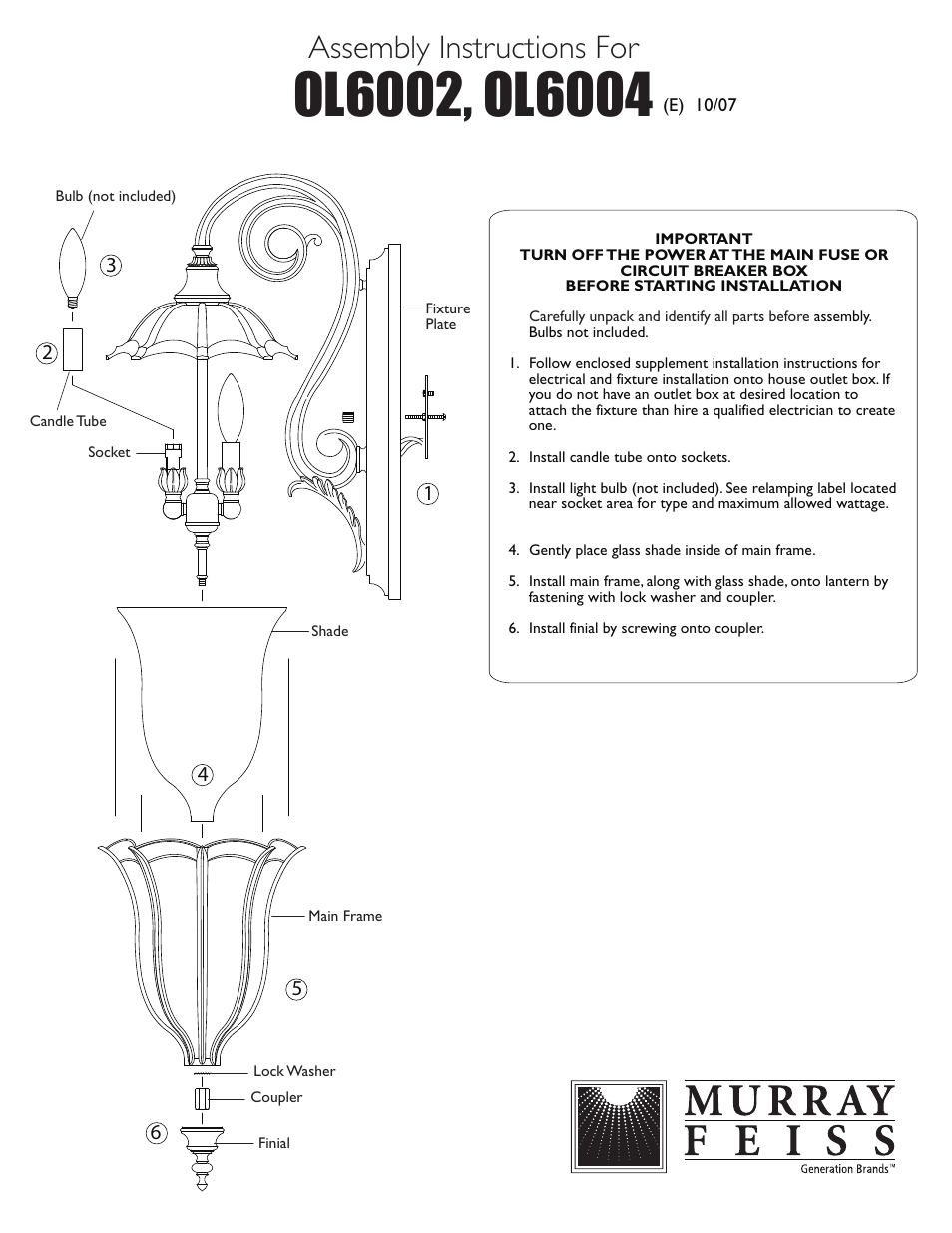Feiss OL6004 User Manual | 1 page
