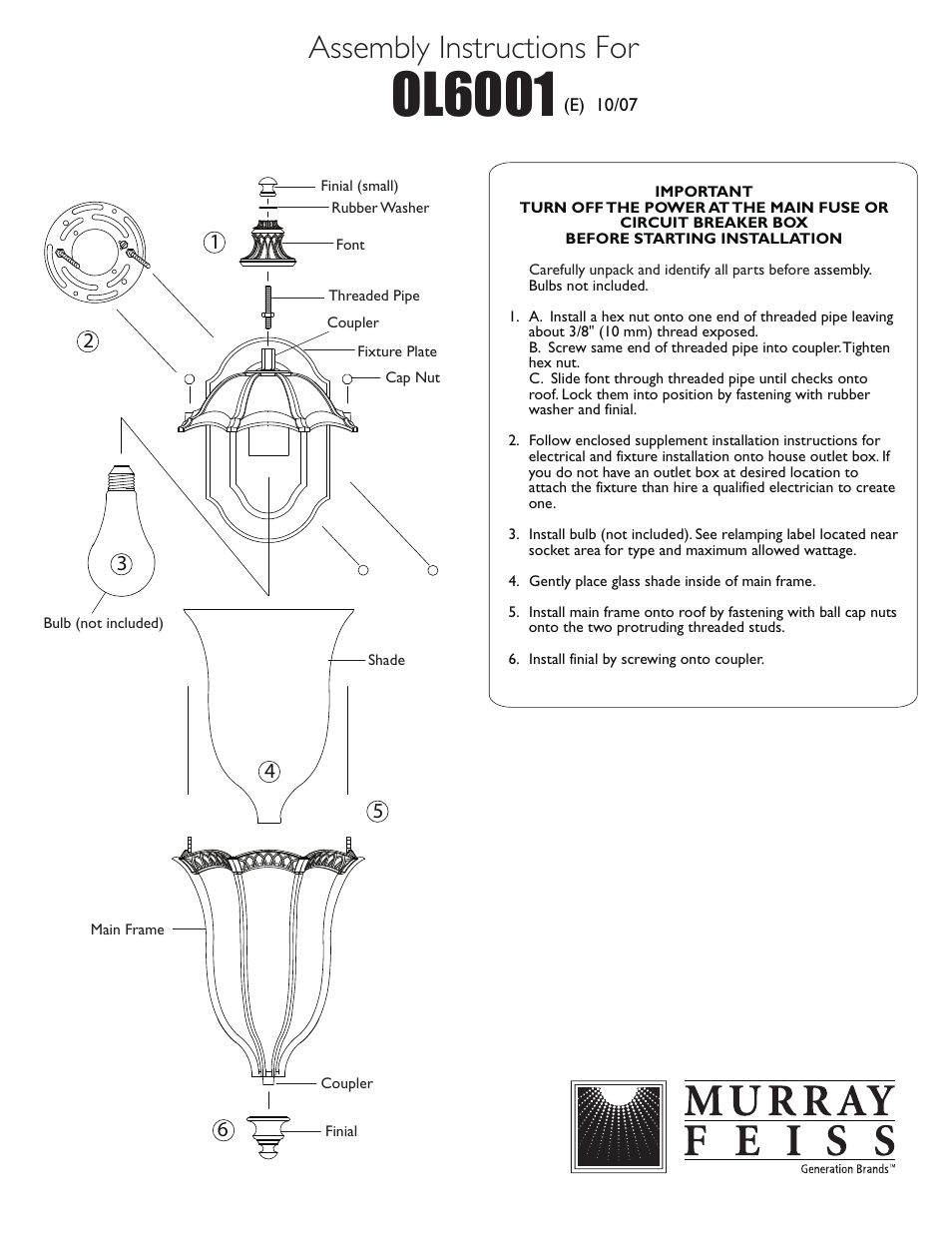 Feiss OL6001 User Manual | 1 page