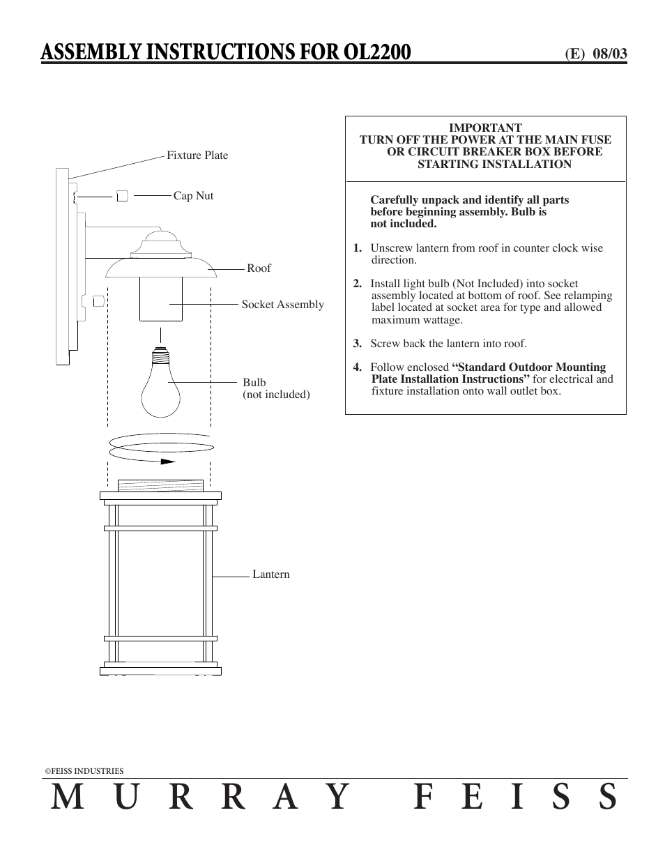 Feiss OL2200 User Manual | 1 page