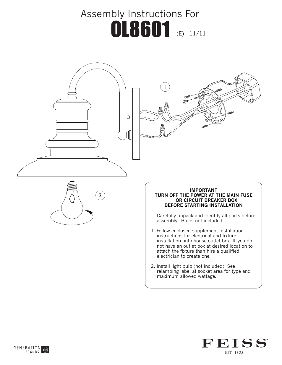 Feiss OL8601 User Manual | 1 page