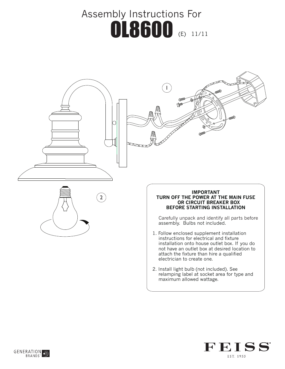 Feiss OL8600 User Manual | 1 page