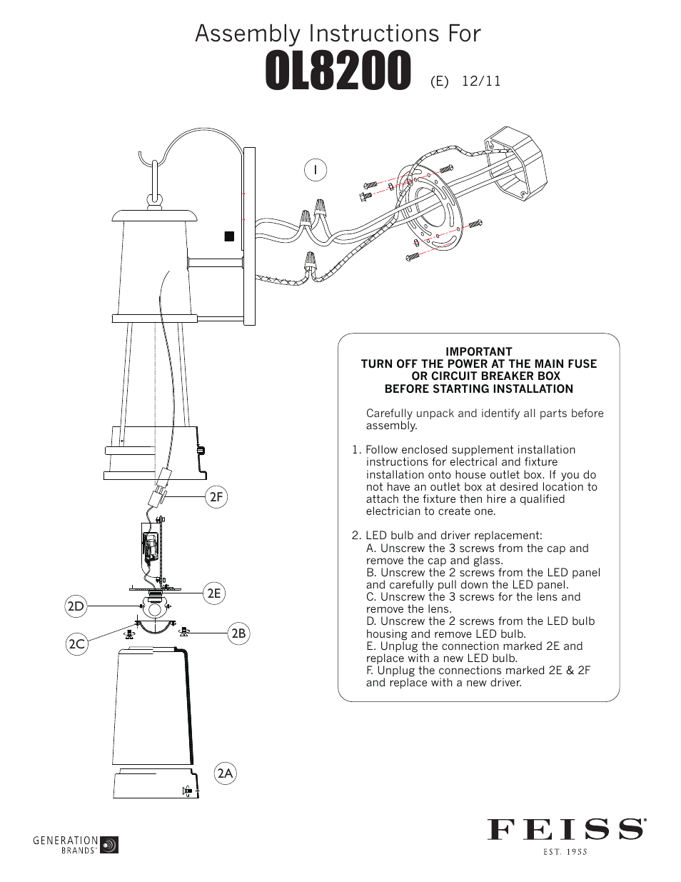 Feiss OL8200 User Manual | 1 page