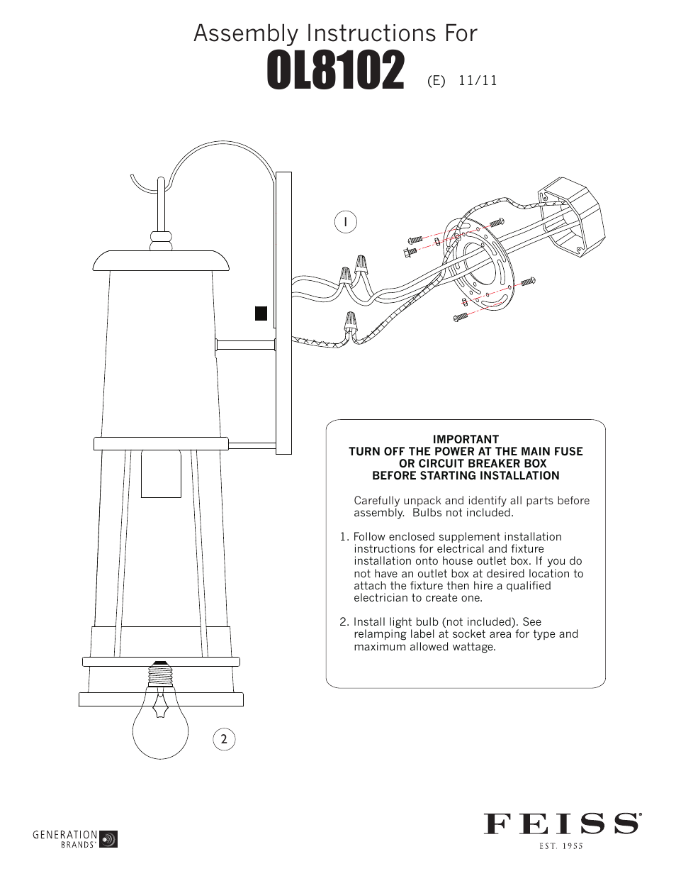 Feiss OL8102 User Manual | 1 page
