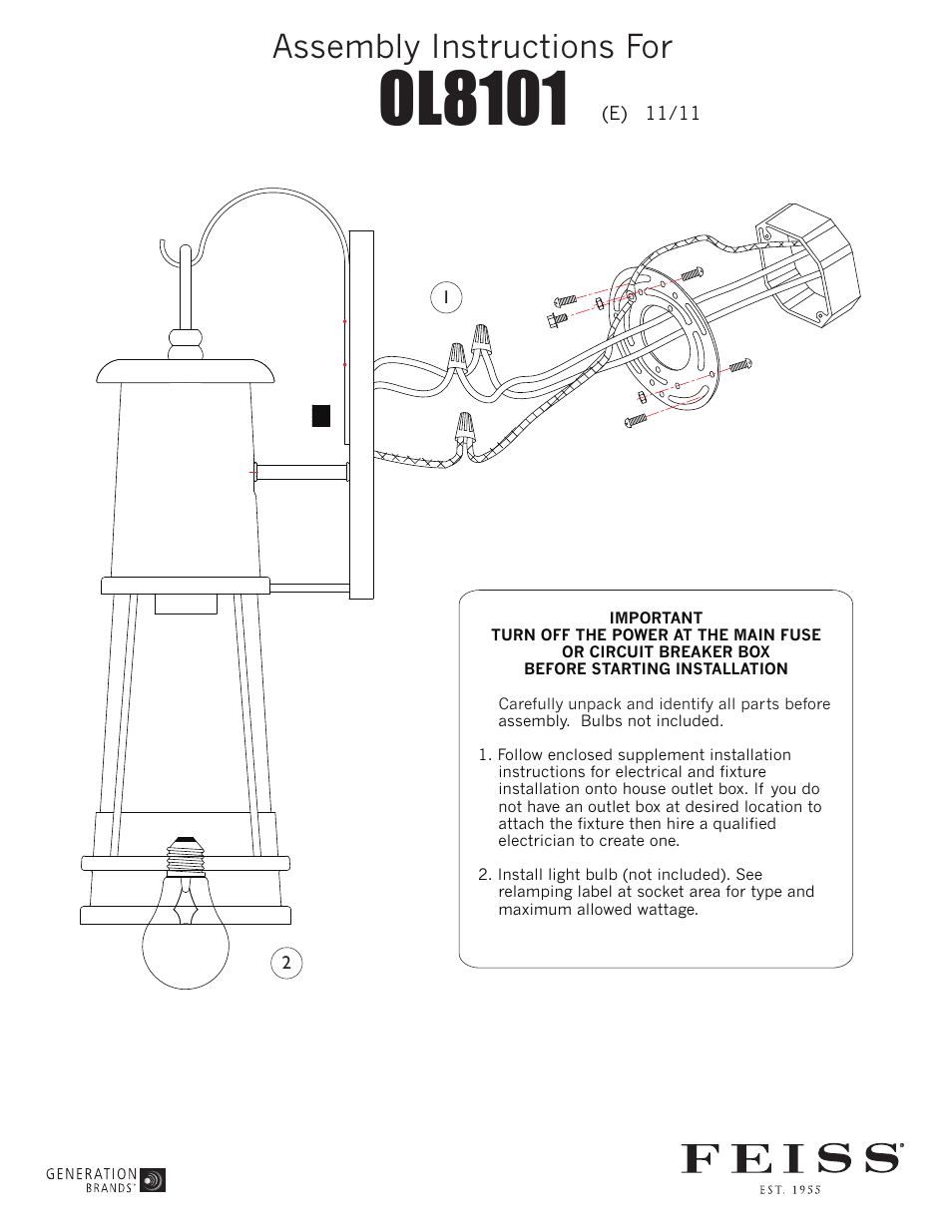 Feiss OL8101 User Manual | 1 page