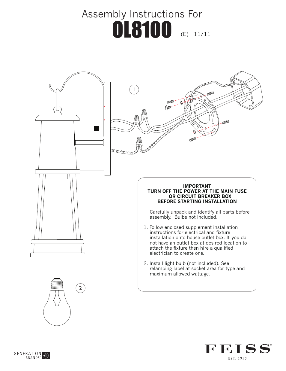 Feiss OL8100 User Manual | 1 page