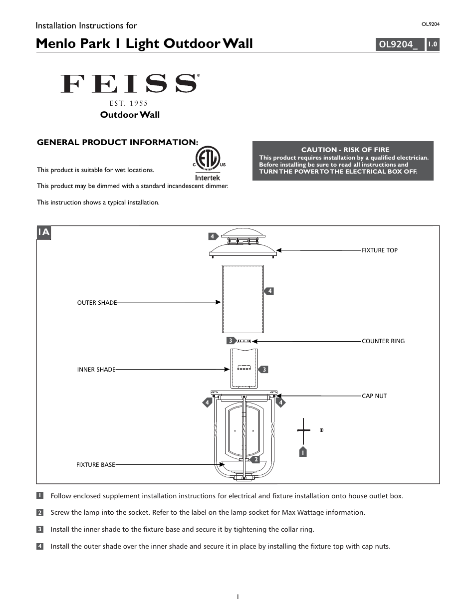 Feiss OL9204 User Manual | 4 pages
