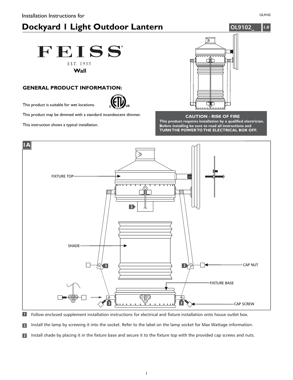 Feiss OL9102 User Manual | 4 pages