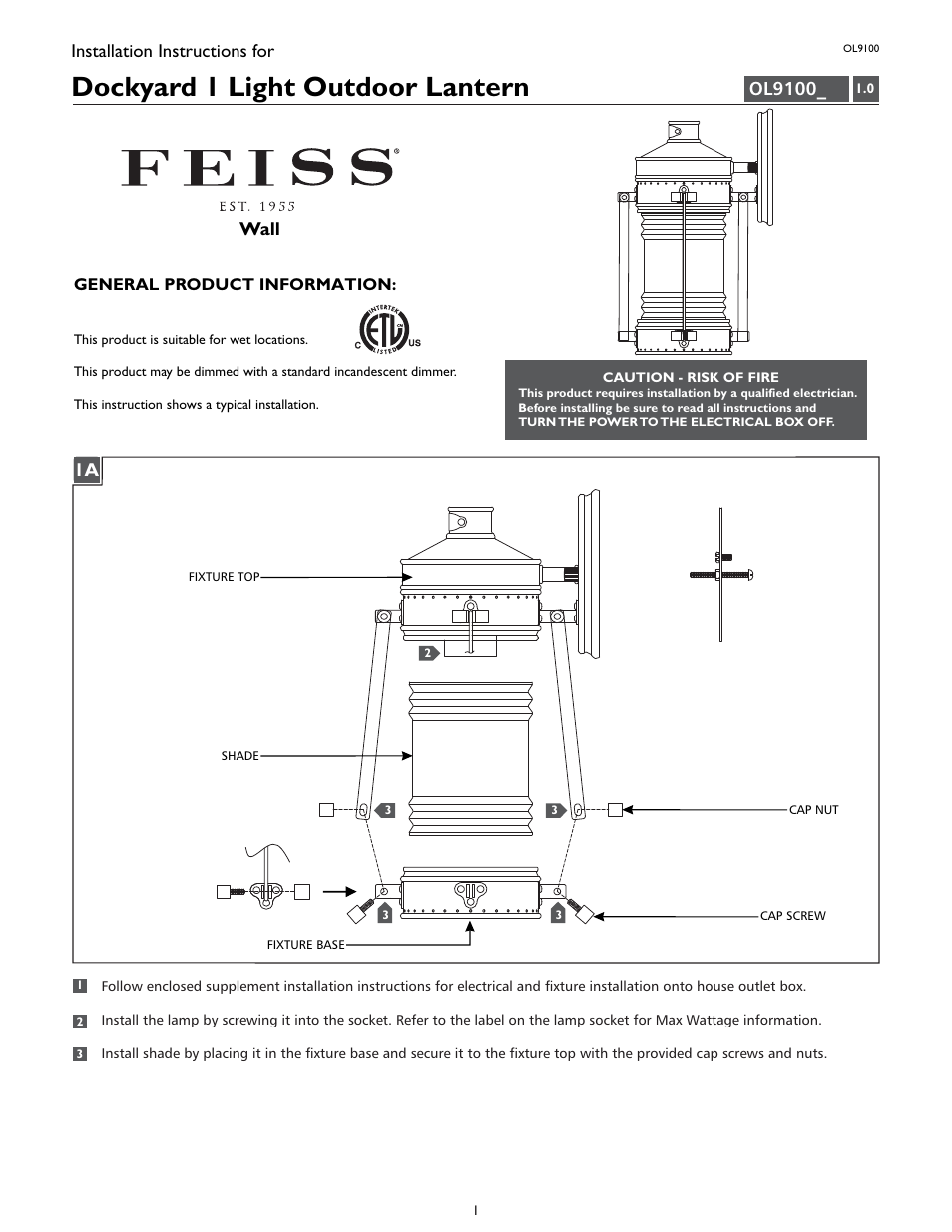 Feiss OL9100 User Manual | 4 pages