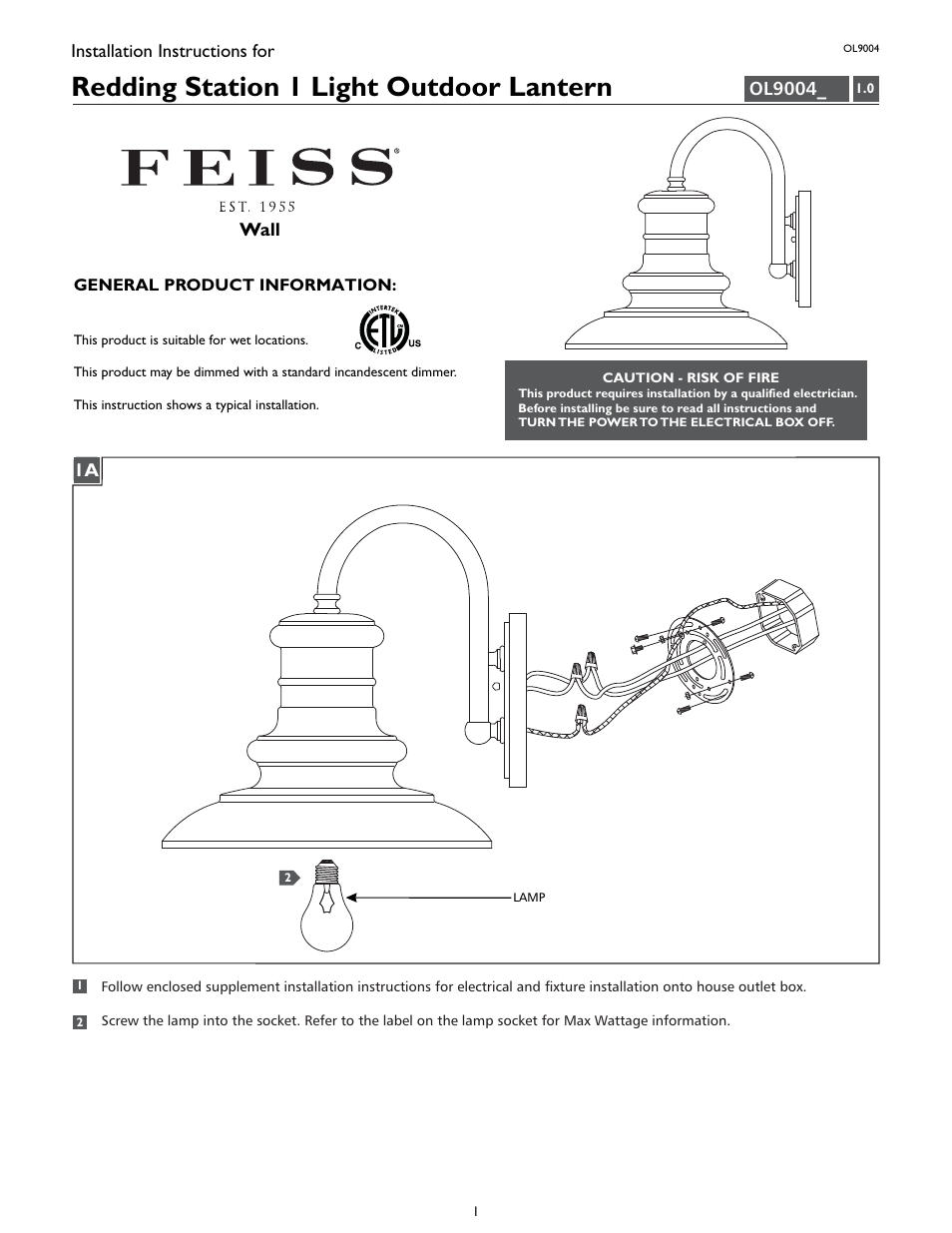 Feiss OL9004 User Manual | 4 pages