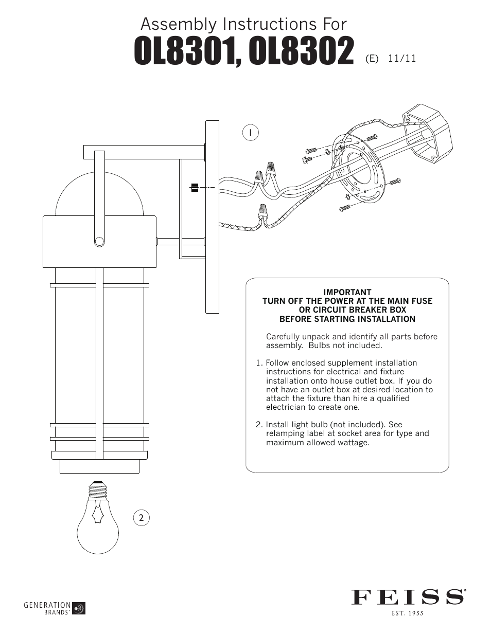 Feiss OL8301 User Manual | 1 page