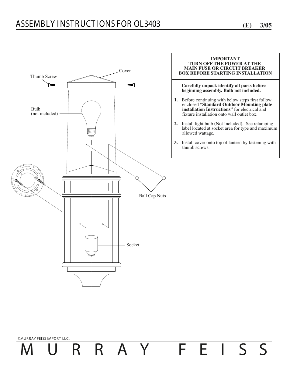 Feiss OL3403 User Manual | 1 page