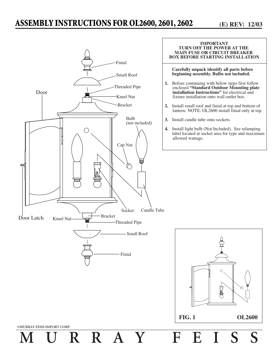 Feiss OL2601 User Manual | 1 page