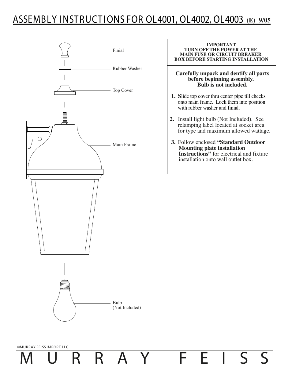 Feiss OL4003 User Manual | 1 page