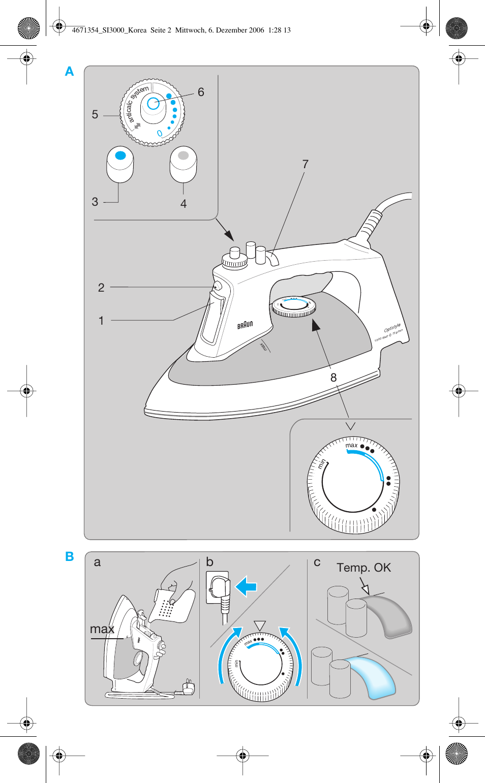 Ba b c a, 8temp. ok | Braun SI 3240 User Manual | Page 2 / 8