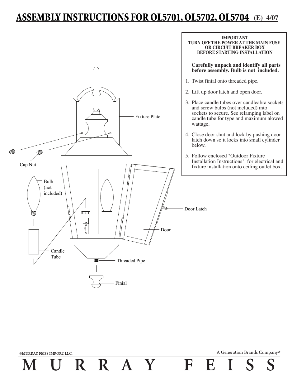 Feiss OL5702 User Manual | 1 page