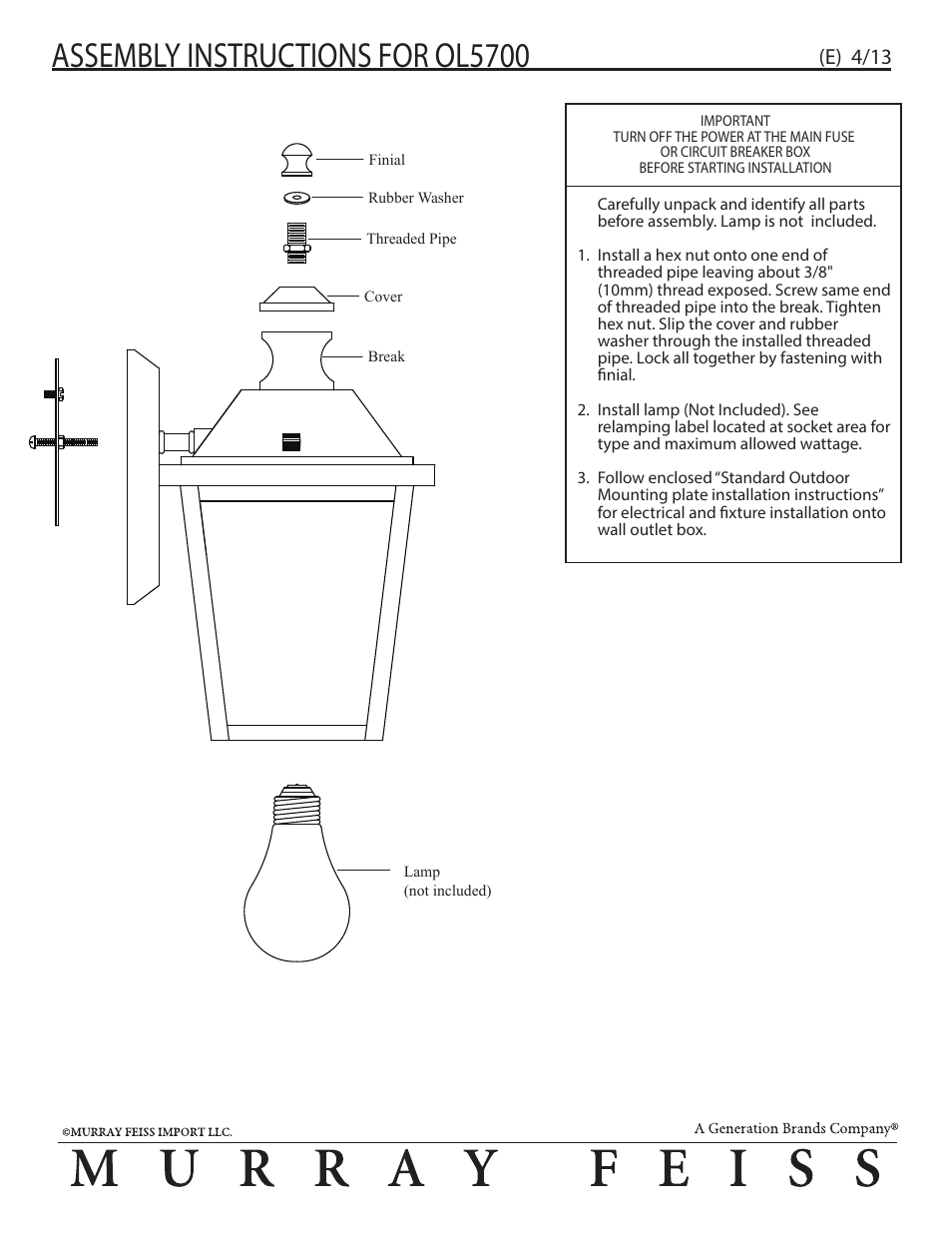 Feiss OL5700 User Manual | 1 page