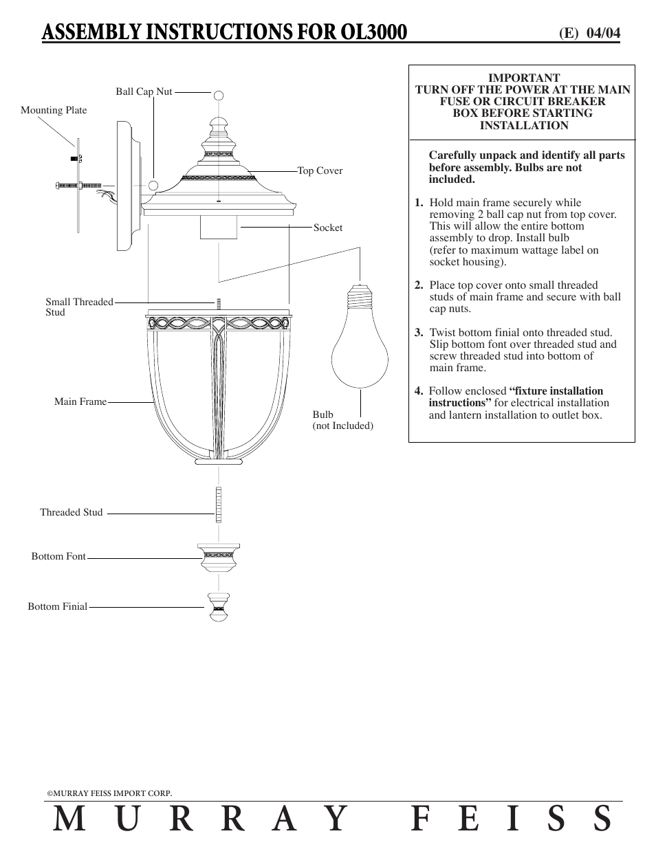 Feiss OL3000 User Manual | 1 page