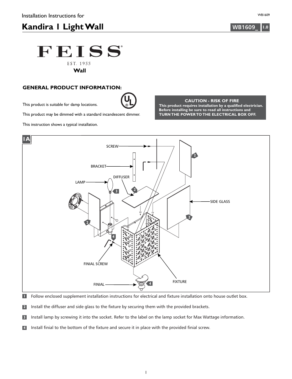 Feiss WB1609 User Manual | 4 pages