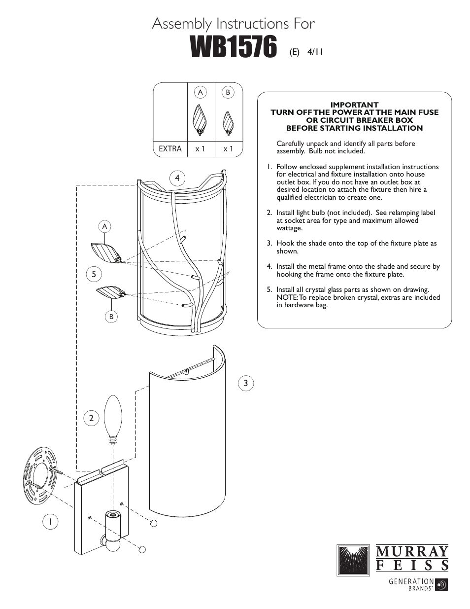 Feiss WB1576 User Manual | 1 page