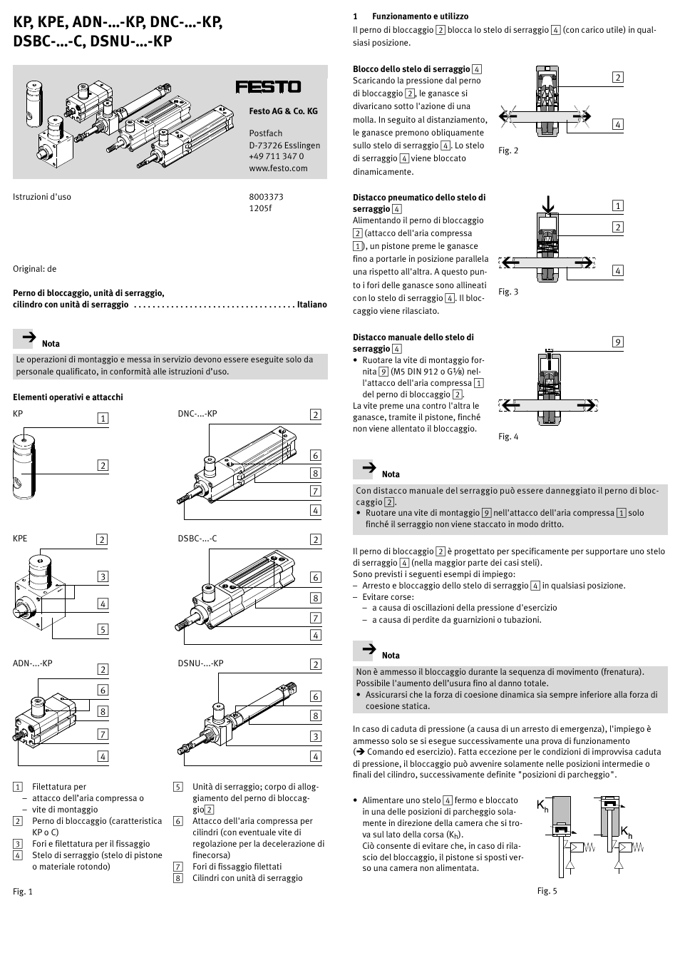 1 funzionamento e utilizzo, Kp, kpe, adn-…-kp, dnc-…-kp, dsbc-…-c, dsnu-…-kp | Festo DSNU-…-KP User Manual | Page 17 / 24