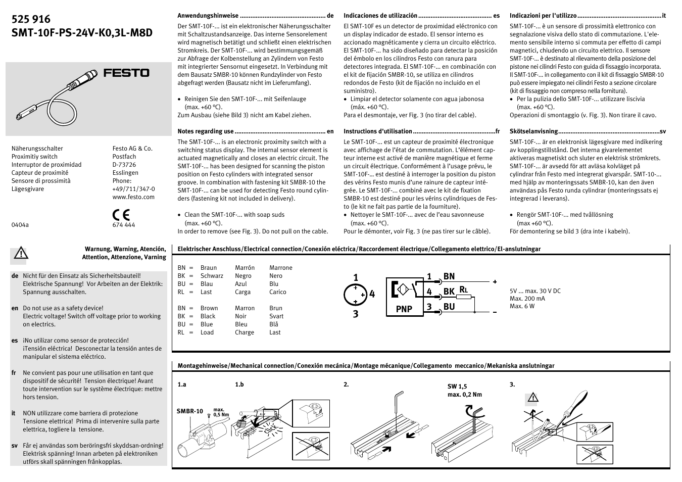 Festo SMT-10F-PS-24V-K0,3L-M8D User Manual | 2 pages