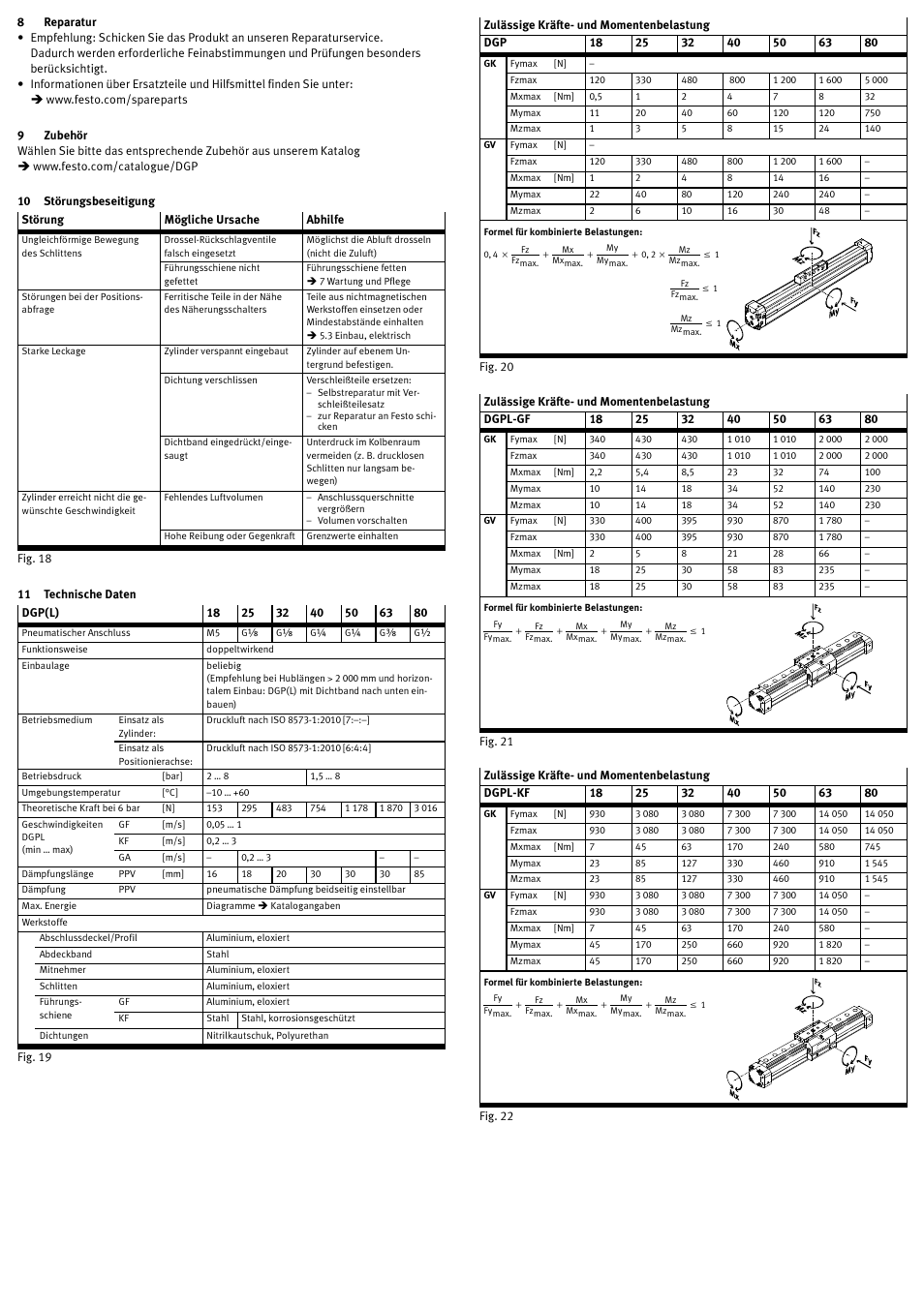 8 reparatur, 9 zubehör, 10 störungsbeseitigung | 11 technische daten | Festo DGP(L)-…-B User Manual | Page 4 / 24