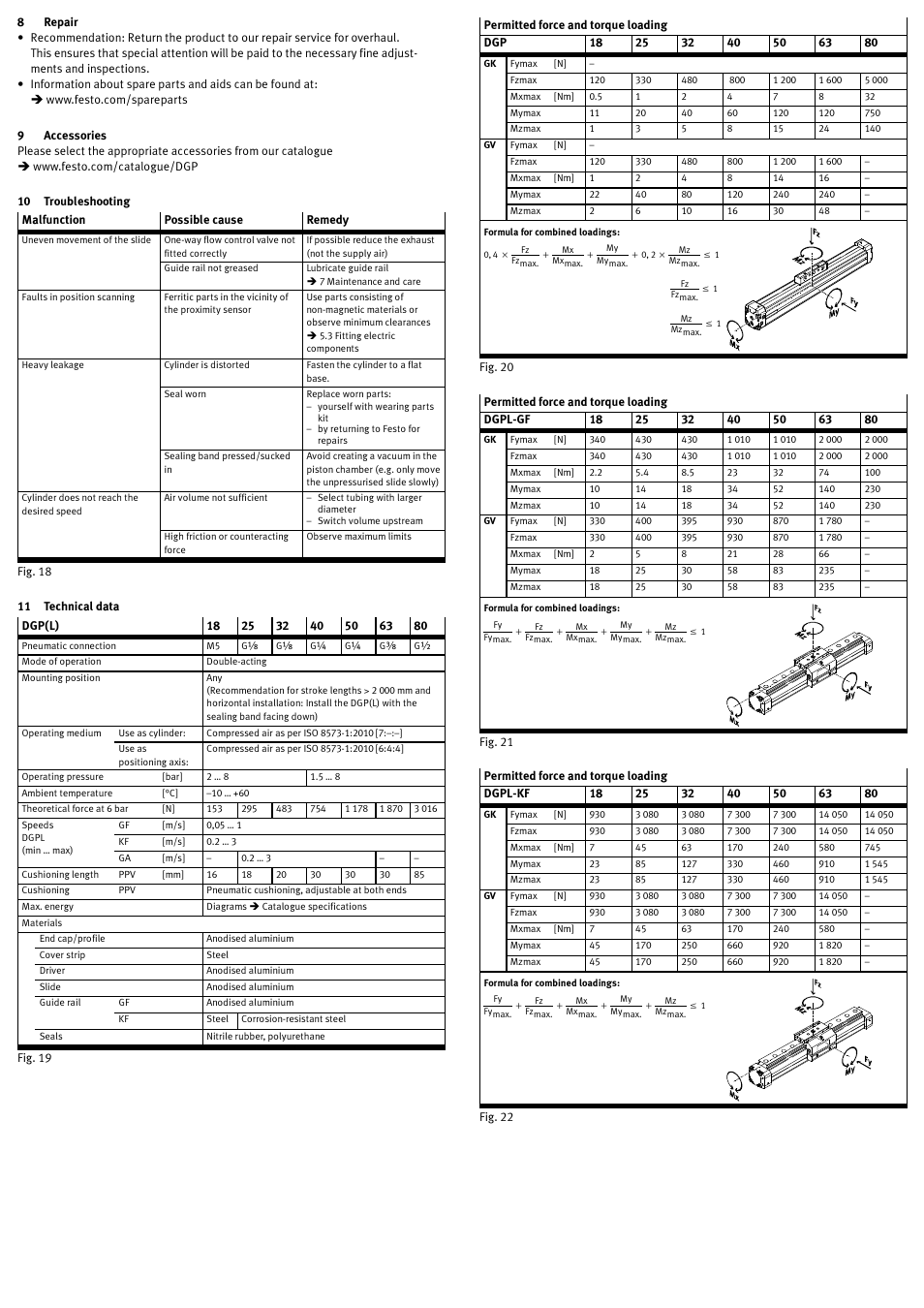 8 repair, 9 accessories, 10 troubleshooting | 11 technical data | Festo DGP(L)-…-B User Manual | Page 8 / 24