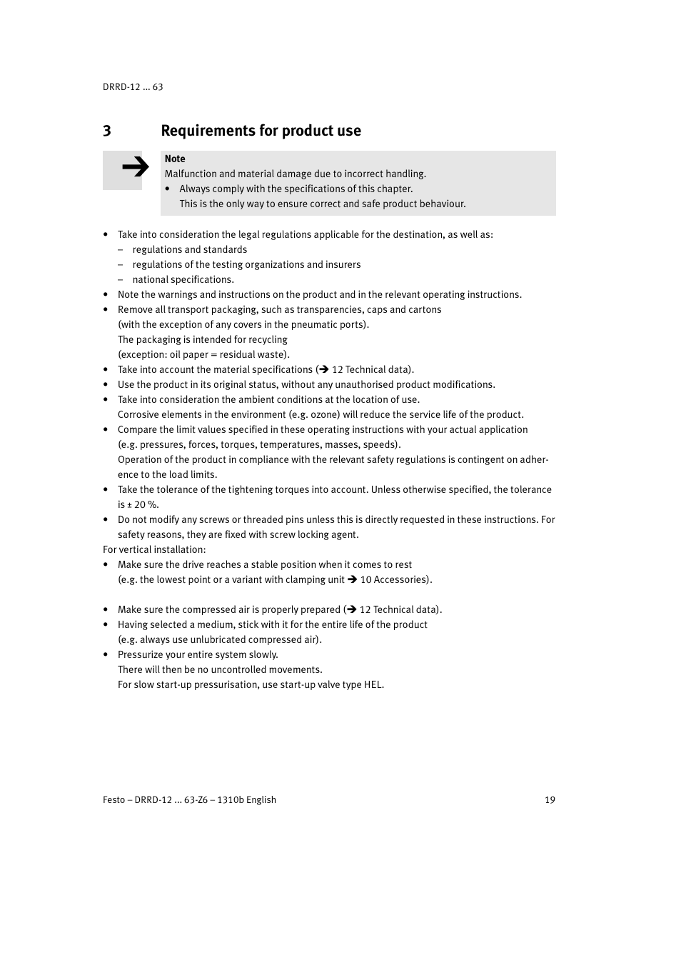 3 requirements for product use, 3requirements for product use | Festo DRRD-12 ... 63 User Manual | Page 19 / 88
