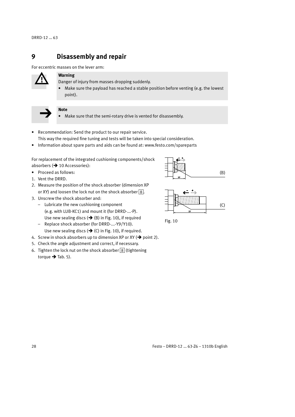 9 disassembly and repair, 9disassembly and repair | Festo DRRD-12 ... 63 User Manual | Page 28 / 88