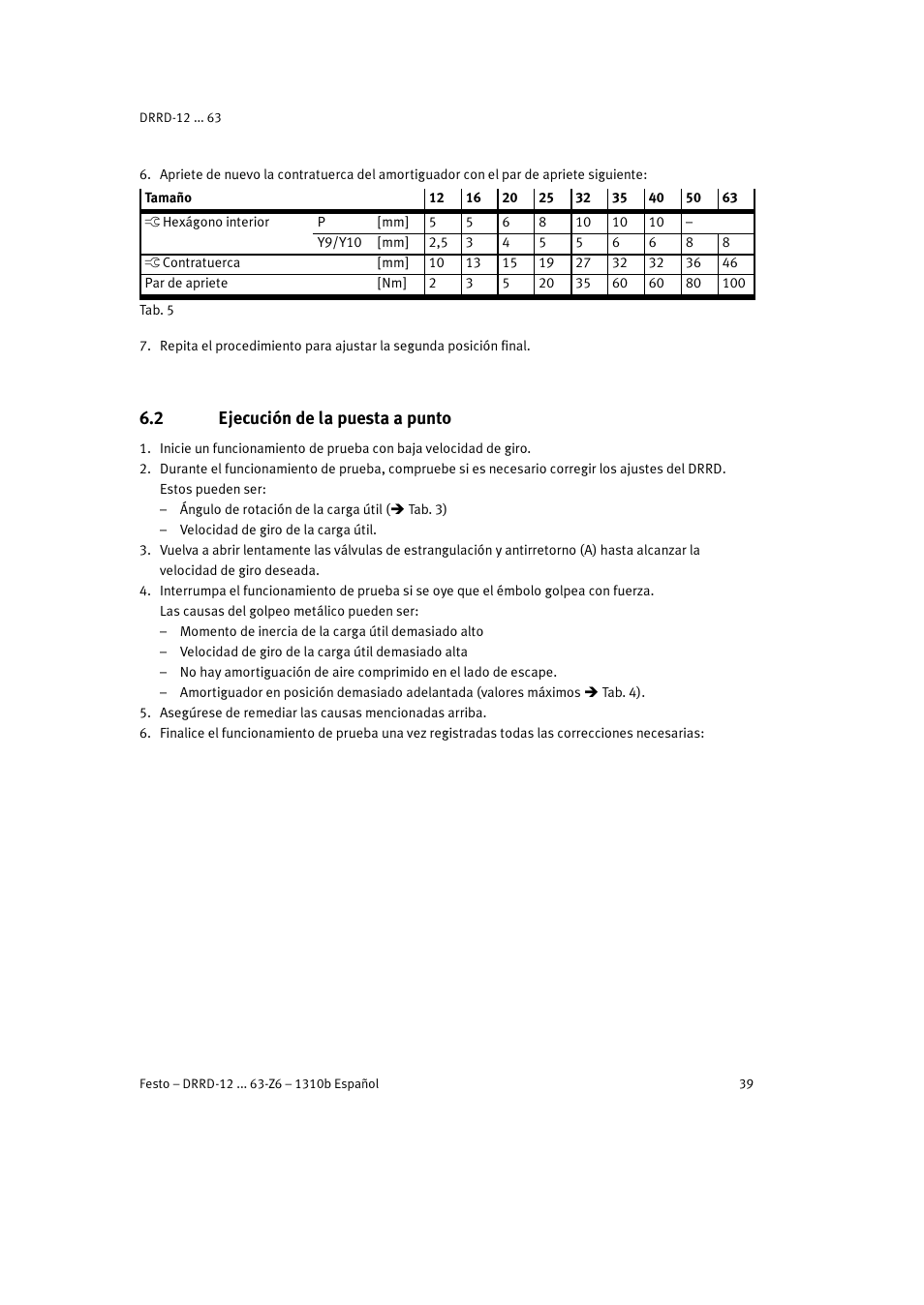 2 ejecución de la puesta a punto | Festo DRRD-12 ... 63 User Manual | Page 39 / 88
