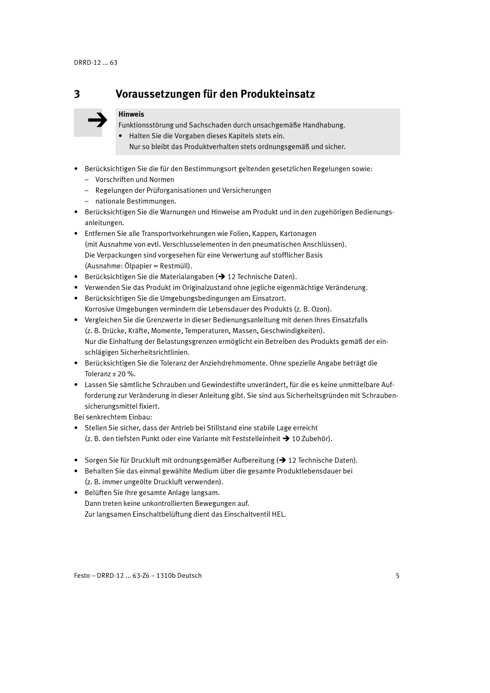 3 voraussetzungen für den produkteinsatz, 3voraussetzungen für den produkteinsatz | Festo DRRD-12 ... 63 User Manual | Page 5 / 88