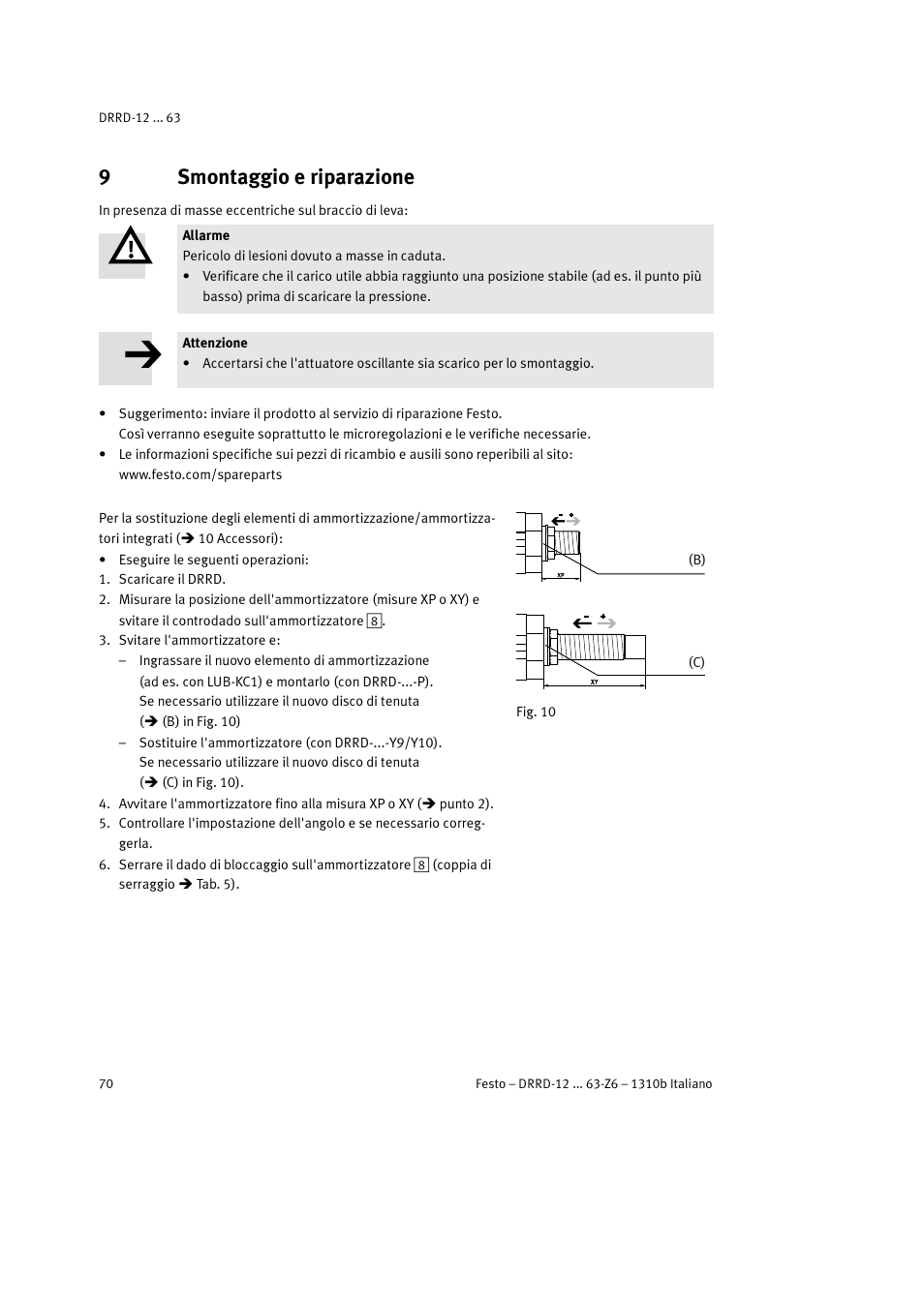 9 smontaggio e riparazione, 9smontaggio e riparazione | Festo DRRD-12 ... 63 User Manual | Page 70 / 88