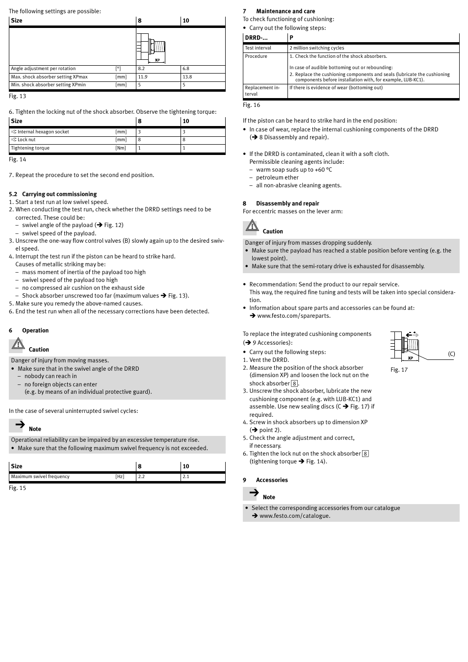 2 carrying out commissioning, 6 operation, 7 maintenance and care | 8 disassembly and repair, 9 accessories | Festo DRRD-08/10 User Manual | Page 3 / 4
