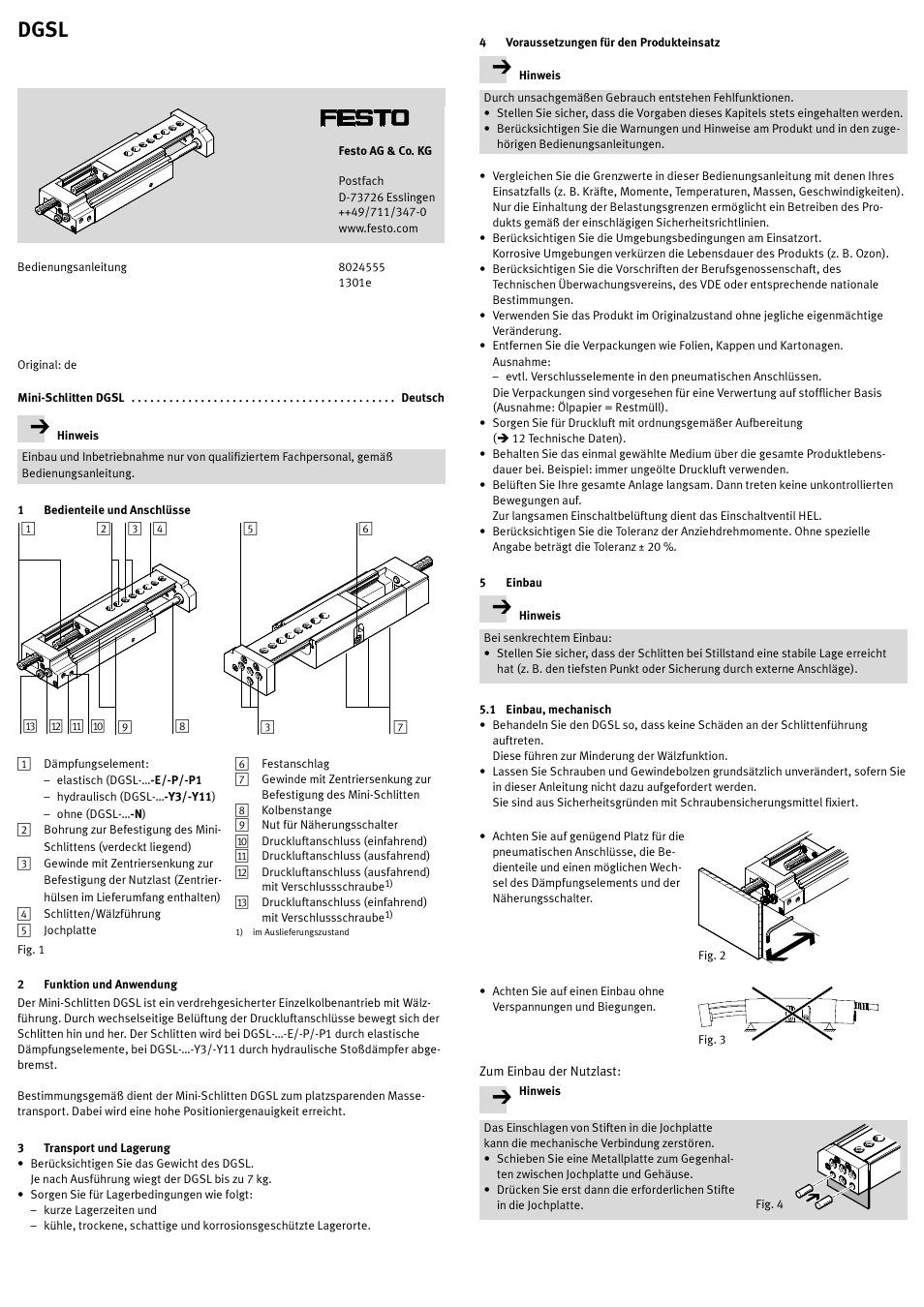 Festo DGSL User Manual | 24 pages