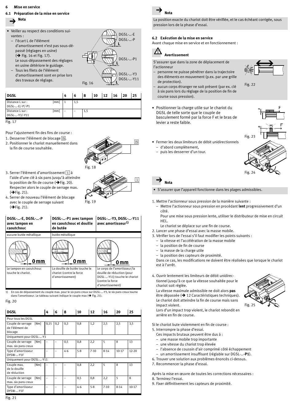 6 mise en service, 1 préparation de la mise en service, 2 exécution de la mise en service | Festo DGSL User Manual | Page 15 / 24