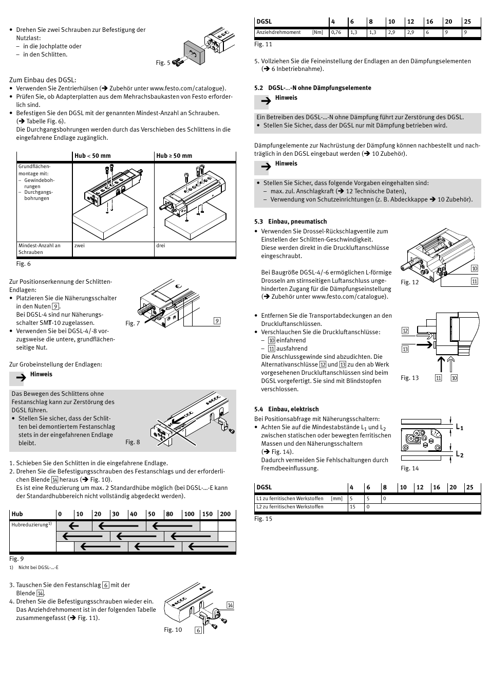 2 dgsl-…-n ohne dämpfungselemente, 3 einbau, pneumatisch, 4 einbau, elektrisch | Festo DGSL User Manual | Page 2 / 24