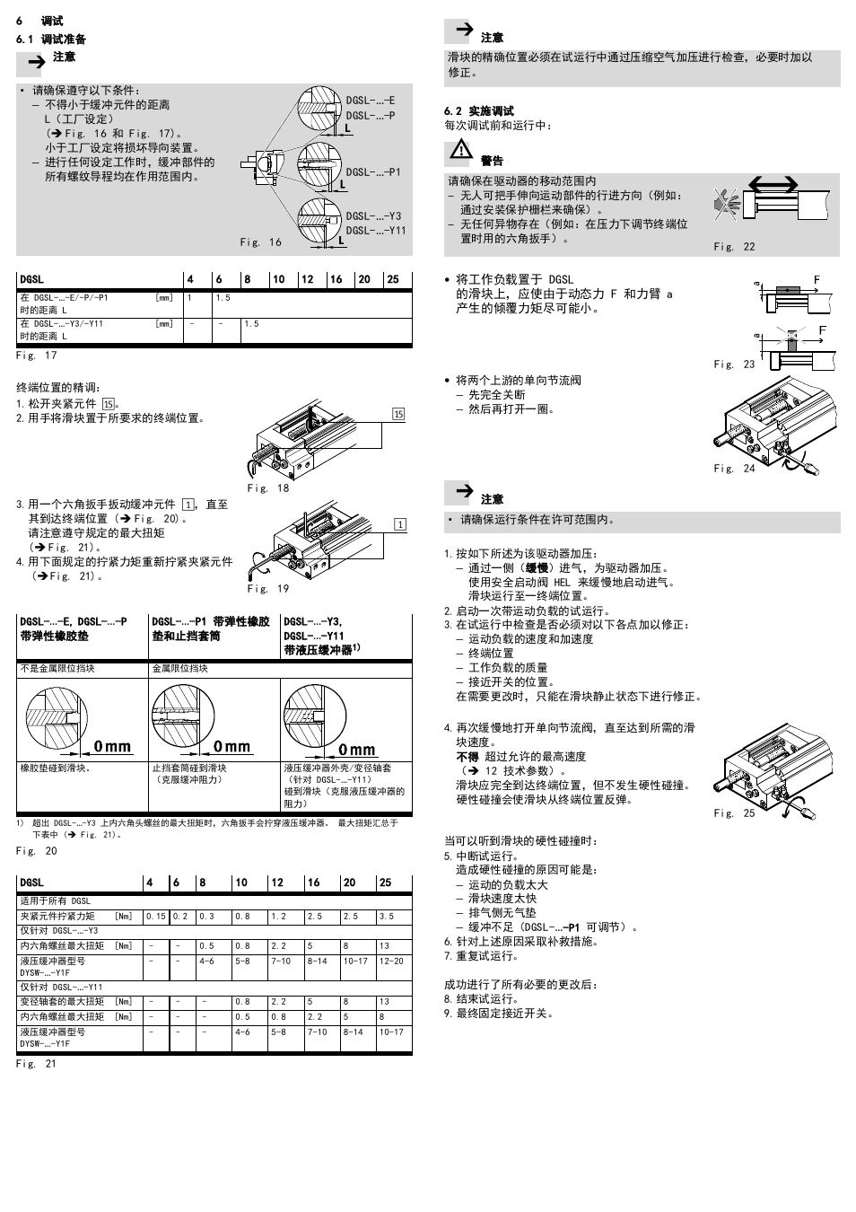 6 调试, 1 调试准备, 2 实施调试 | Festo DGSL User Manual | Page 23 / 24