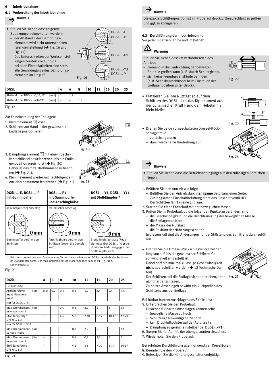 6 inbetriebnahme, 1 vorbereitung der inbetriebnahme, 2 durchführung der inbetriebnahme | Festo DGSL User Manual | Page 3 / 24