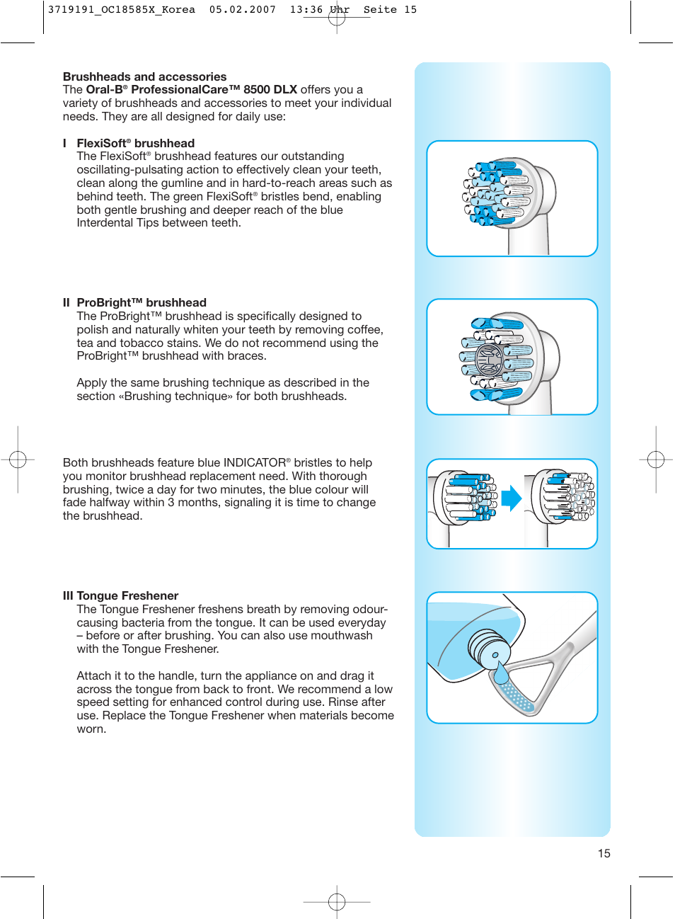 Braun 8500 DLX OxyJet User Manual | Page 15 / 18